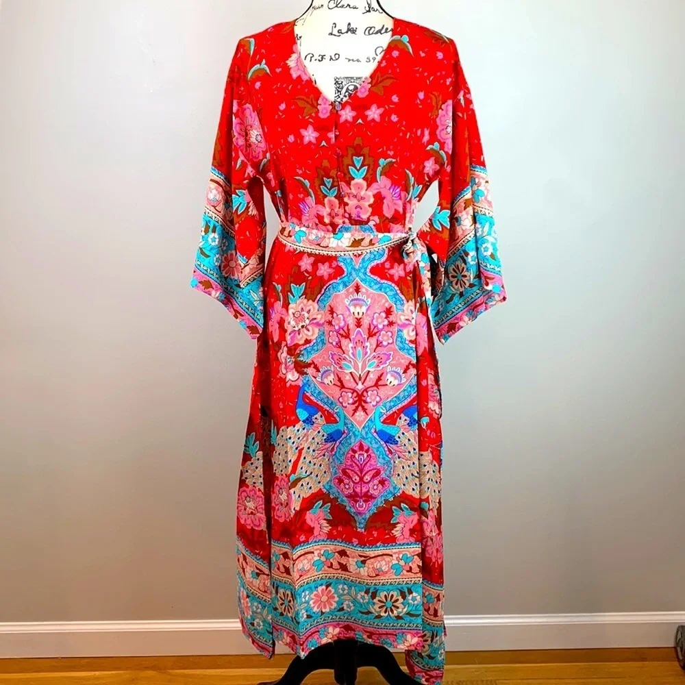Vibrant Bohemian Kimono Maxi Dress - Picture 7 of 14